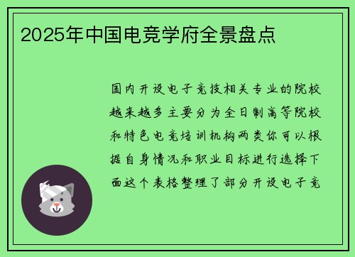 2025年中国电竞学府全景盘点